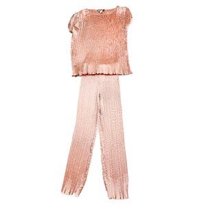 Vintage 70s William Pearson Pale Pink Pleated Lounge Set - Medium / 8